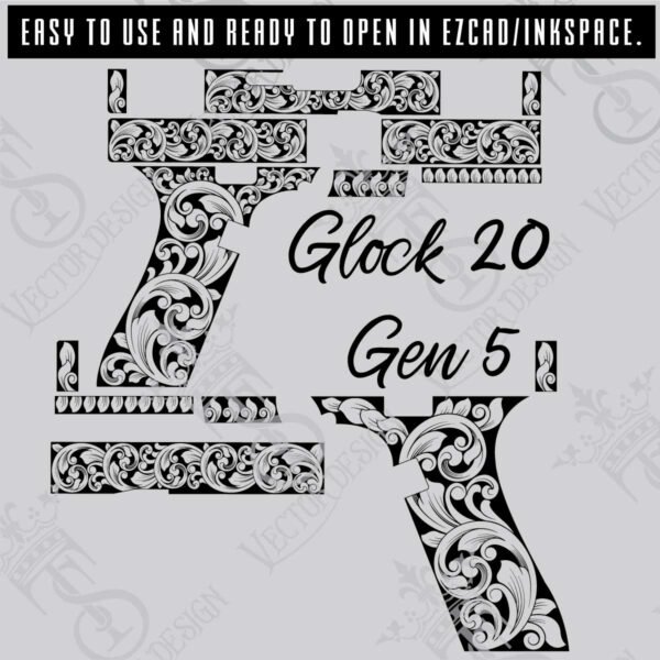 STVector Design Glock 20 Gen 5 Scroll Vector Design engraving files,pistol engrave,vector ,laser engraving svg dxf ai digital download