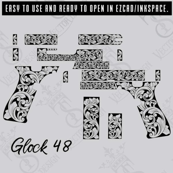STVector Design Glock 48 Scroll Vector Design engraving files,pistol engrave,vector ,laser engraving svg dxf ai digital download