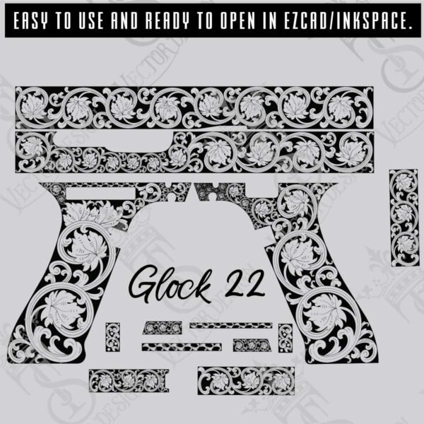 STVector Design Glock 22 Scroll Vector Design engraving files,pistol engrave,vector ,laser engraving svg dxf ai digital download