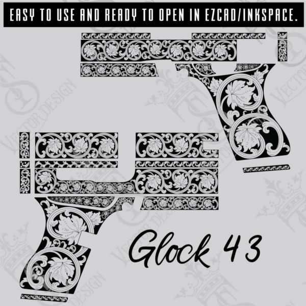 STVector Design Glock 43 Scroll Vector Design engraving files,pistol engrave,vector ,laser engraving svg dxf ai digital download