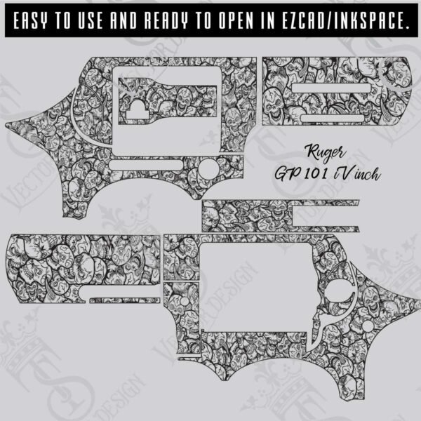 STVector Design Ruger sp 101 revolver4 inch skull Vector Design engraving files,pistol engrave,vector ,laser engraving svg dxf ai digital download
