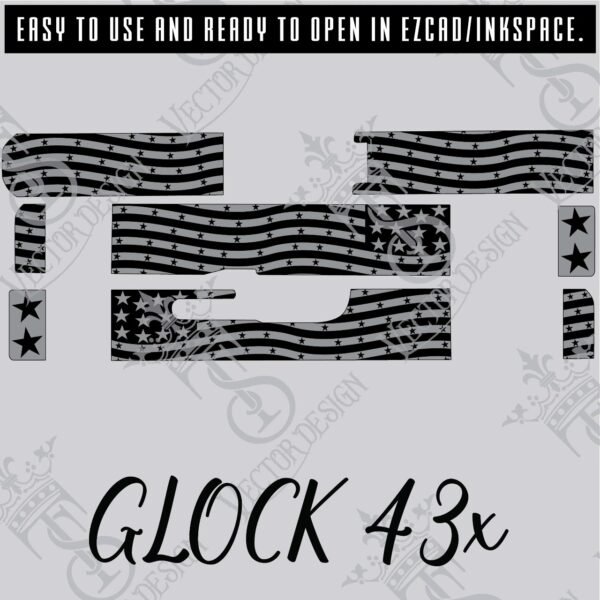 STVector Design Glock 43X  American Flag Vector design engraving files,pistol engrave,vector ,laser engraving svg dxf ai digital download - Image 2