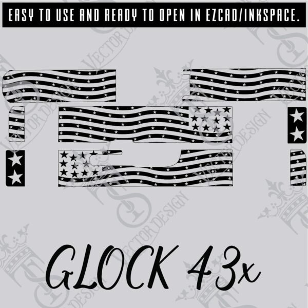 STVector Design Glock 43X  American Flag Vector design engraving files,pistol engrave,vector ,laser engraving svg dxf ai digital download - Image 3