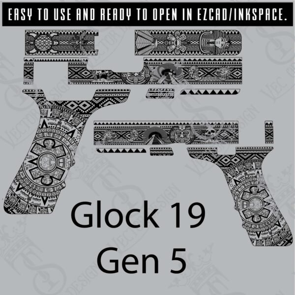 STVector Design Glock 19 gen 5 Aztec Vector design engraving files,pistol engrave,vector scroll desing,laser engraving svg dxf ai digital download
