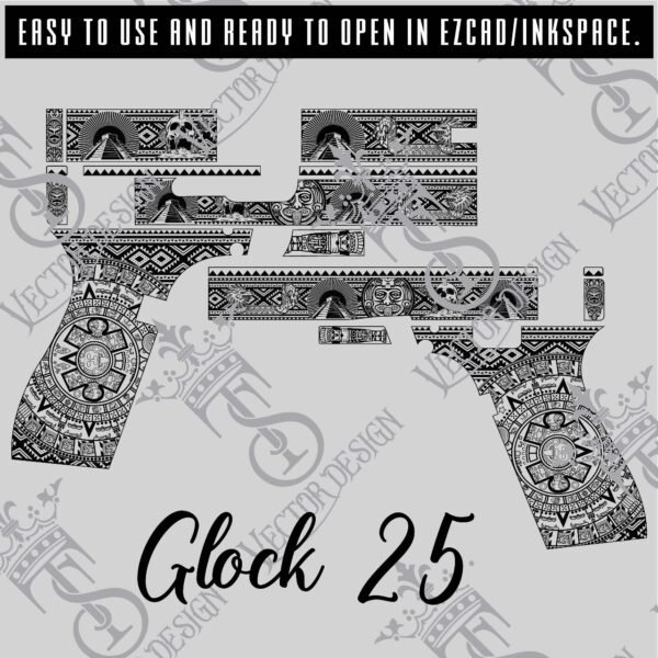 STVector Design Glock 25 Aztec Vector Design engraving files,pistol engrave,vector ,laser engraving svg dxf ai digital download