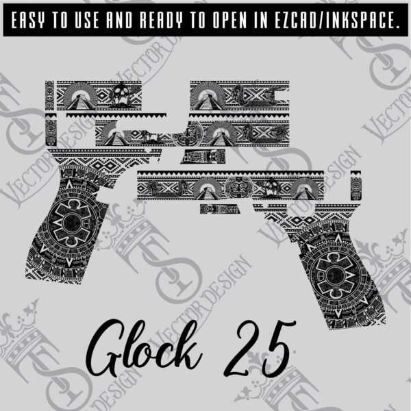 STVector Design Glock 25 Aztec Vector Design engraving files,pistol engrave,vector ,laser engraving svg dxf ai digital download - Image 2