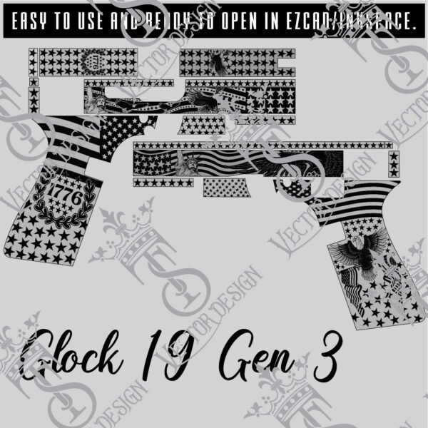 STVector Design  Glock 19 Gen 3 American theme Vector design engraving files,pistol engrave,vector ,laser engraving svg dxf ai digital download