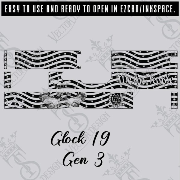 STVector Design Glock 19 Gen 3 American theme Vector design engraving files,pistol engrave,vector ,laser engraving svg dxf ai digital download