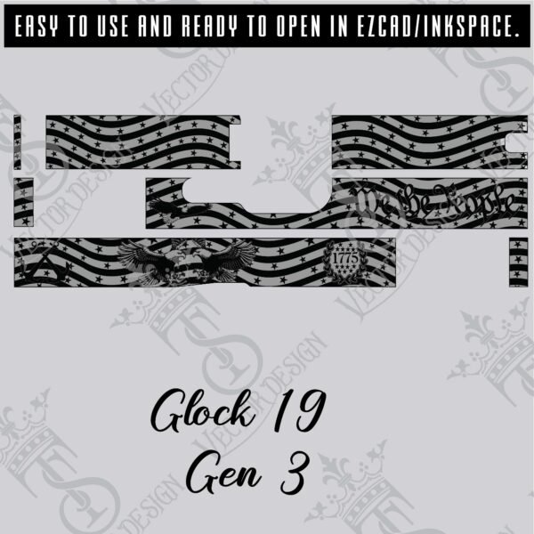 STVector Design Glock 19 Gen 3 American theme Vector design engraving files,pistol engrave,vector ,laser engraving svg dxf ai digital download - Image 2