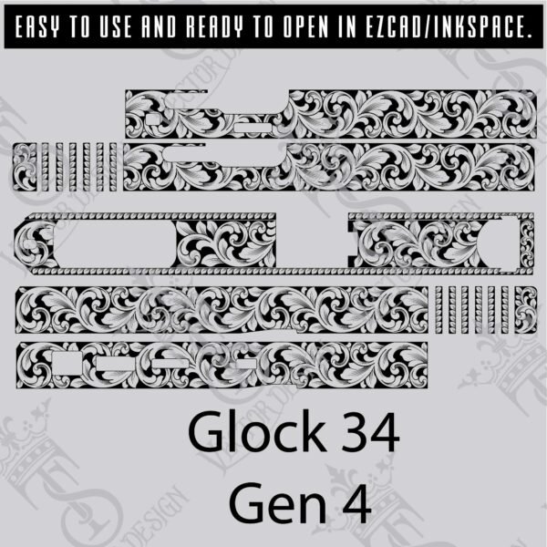 STVector Design Glock 34 Gen 4 Scroll Vector design engraving files,pistol engrave,vector ,laser engraving svg dxf ai digital download