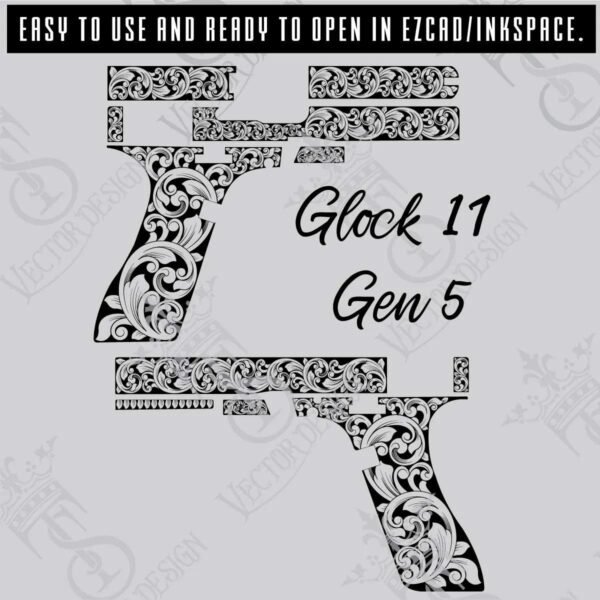 STVector Design  Glock 17 Gen 5 scroll Vector Design engraving files,pistol engrave,vector ,laser engraving svg dxf ai digital download