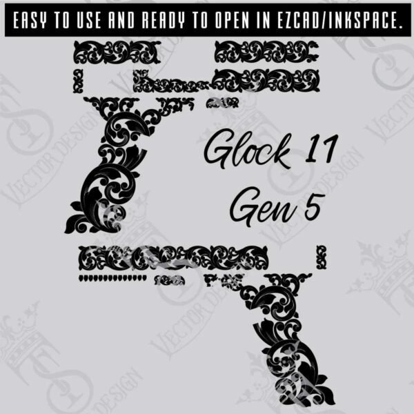 STVector Design  Glock 17 Gen 5 scroll Vector Design engraving files,pistol engrave,vector ,laser engraving svg dxf ai digital download - Image 2