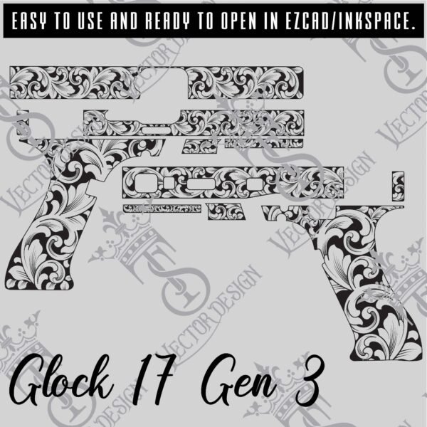 STVector Design Glock 17 Gen 3 scroll Vector Design engraving files,pistol engrave,vector ,laser engraving svg dxf ai digital download