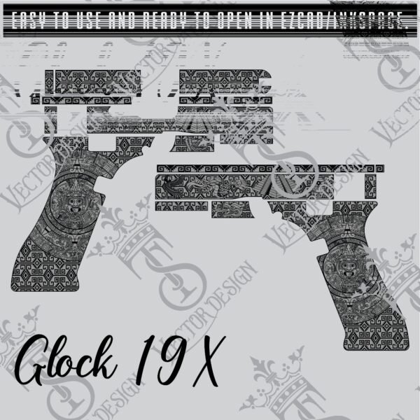 STVector Design Glock 19x Aztec  Design engraving files,pistol engrave,vector ,laser engraving svg dxf ai digital download - Image 2