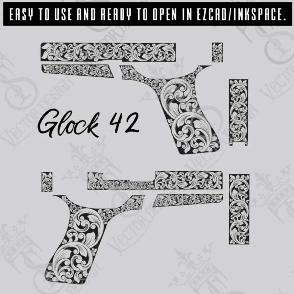 STVector Design Glock 42 Scroll Vector Design engraving files,pistol engrave,vector ,laser engraving svg dxf ai digital download