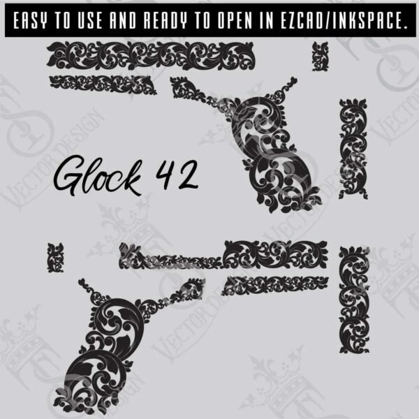 STVector Design Glock 42 Scroll Vector Design engraving files,pistol engrave,vector ,laser engraving svg dxf ai digital download - Image 2