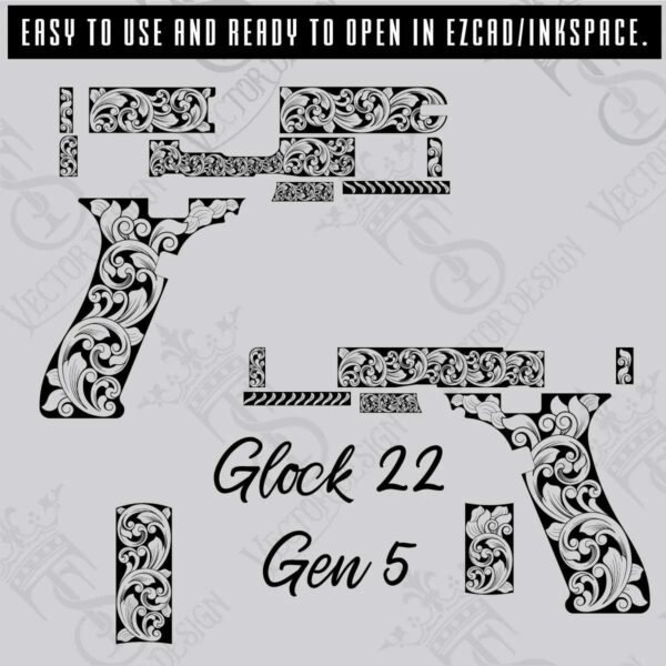 STVector Design Glock 22 Gen 5 Scroll Vector Design engraving files,pistol engrave,vector ,laser engraving svg dxf ai digital download