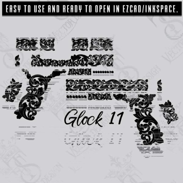 STVector Design Glock 17 Scroll Vector Design engraving files,pistol engrave,vector ,laser engraving svg dxf ai digital download - Image 2
