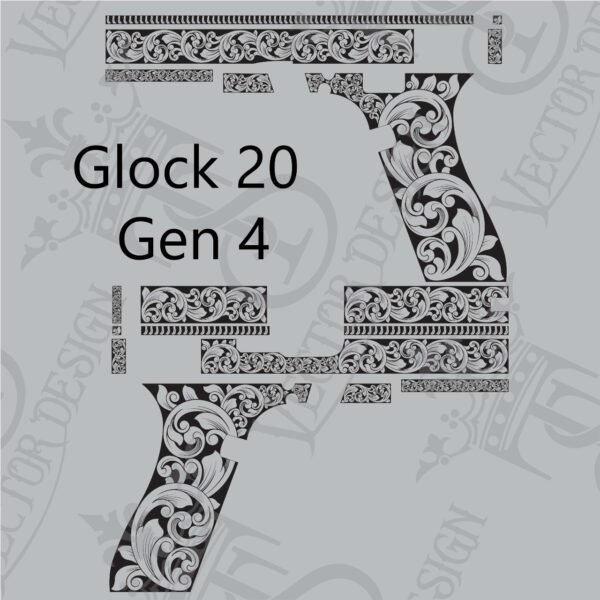 STVector Design Glock 20 Gen 4 Scroll Vector Design engraving files,pistol engrave,vector ,laser engravi g svg dxf ai digital download