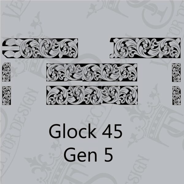 STVector Design Glock 45 Gen 5 Scroll Vector Design engraving files,pistol engrave,vector ,laser engravi g svg dxf ai digital download