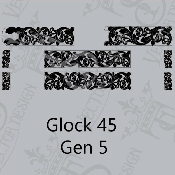 STVector Design Glock 45 Gen 5 Scroll Vector Design engraving files,pistol engrave,vector ,laser engravi g svg dxf ai digital download - Image 2