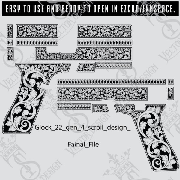 STVector Design Glock 22 Gen 4 Scroll Vector design  engraving files,pistol engrave,vector ,laser engraving svg dxf ai digital download