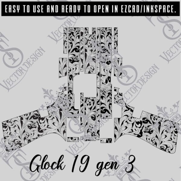STVector Design Glock 19 gen 3 scroll Vector Design design engraving files,pistol engrave,vector ,laser engraving svg dxf ai digital download