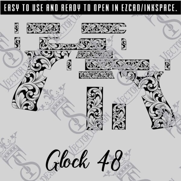STVector Design Glock 48 scroll Vector Design engraving files,pistol engrave,vector ,laser engraving svg dxf ai digital download