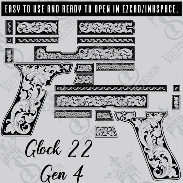 STVector Design Glock 22 Gen 4 Scroll Vector Design engraving files,pistol engrave,vector ,laser engravi g svg dxf ai digital download