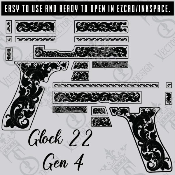STVector Design Glock 22 Gen 4 Scroll Vector Design engraving files,pistol engrave,vector ,laser engravi g svg dxf ai digital download - Image 2