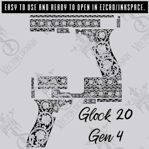 STVector Design Glock 20 Gen 4 Scroll Vector Design engraving files,pistol engrave,vector ,laser engravi g svg dxf ai digital download