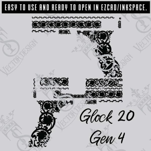 STVector Design Glock 20 Gen 4 Scroll Vector Design engraving files,pistol engrave,vector ,laser engravi g svg dxf ai digital download - Image 2