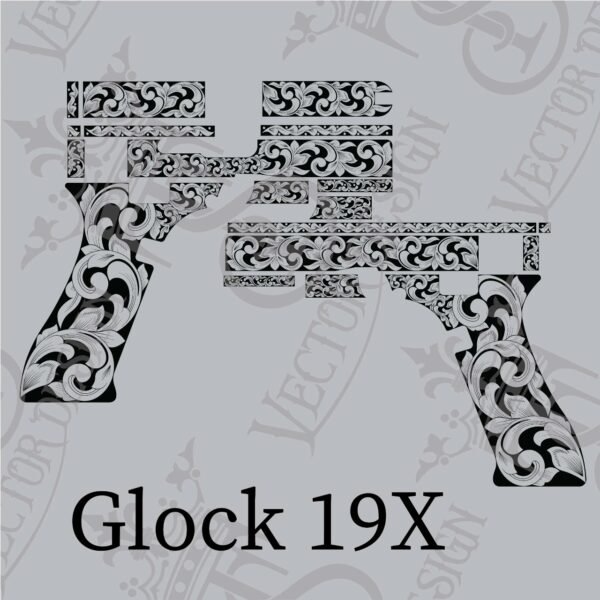 STVector Design Glock 19X Scroll Vector Design engraving files,pistol engrave,vector ,laser engraving svg dxf ai digital download