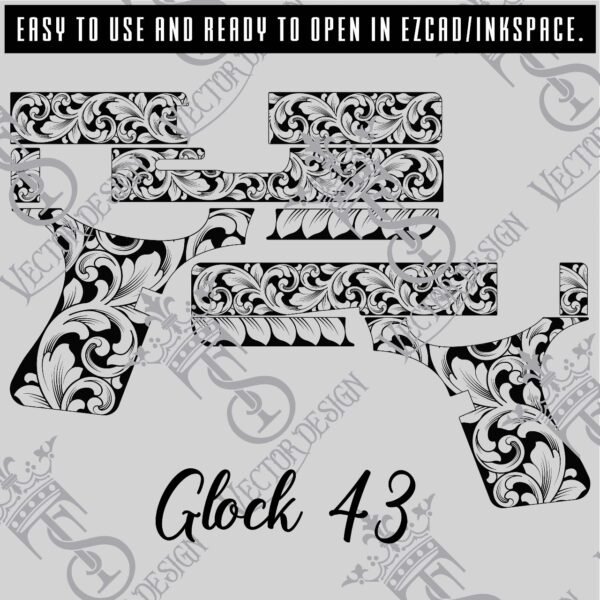 STVector Design Glock 43 scroll Vector Design engraving files,pistol engrave,vector ,laser engraving svg dxf ai digital download