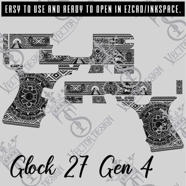 STVector Design Glock 27 Gen 4 Aztec Vector Design engraving files,pistol engrave,vector ,laser engraving svg dxf ai digital download - Image 2