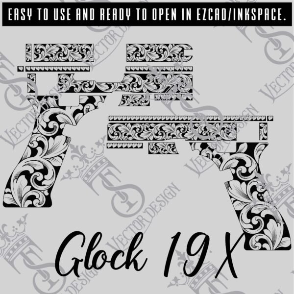 STVector Design Glock 19x scroll Vector Design engraving files,pistol engrave,vector ,laser engraving svg dxf ai digital download
