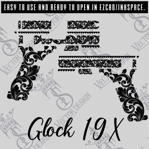 STVector Design Glock 19x scroll Vector Design engraving files,pistol engrave,vector ,laser engraving svg dxf ai digital download - Image 3