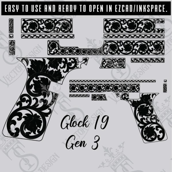 STVector Design Glock 19 Gen 3 scroll Vector Design engraving files,pistol engrave,vector ,laser engraving svg dxf ai digital download - Image 3