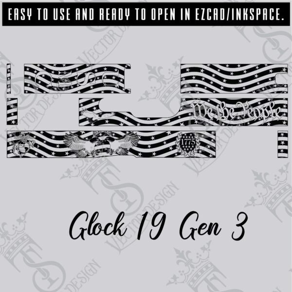STVector Design Glock-19 Gen 3  American theme design gun engraving files,pistol engrave,vector scroll desing,laser engraving svg dxf ai digital download