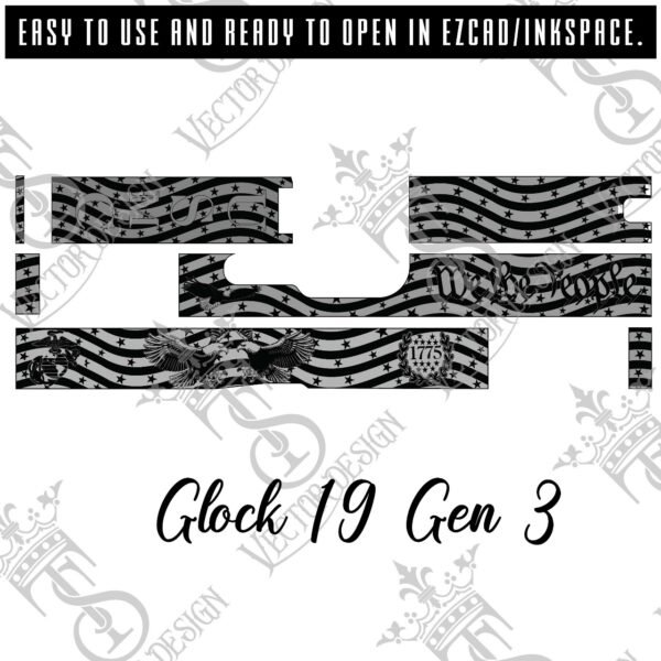 STVector Design Glock-19 Gen 3  American theme design gun engraving files,pistol engrave,vector scroll desing,laser engraving svg dxf ai digital download - Image 2