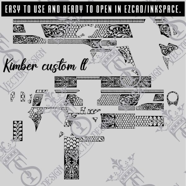 STVector Design Kimber custom ll Scrolls and scale Vector Design engraving files,pistol engrave,vector ,laser engraving svg dxf ai digital download