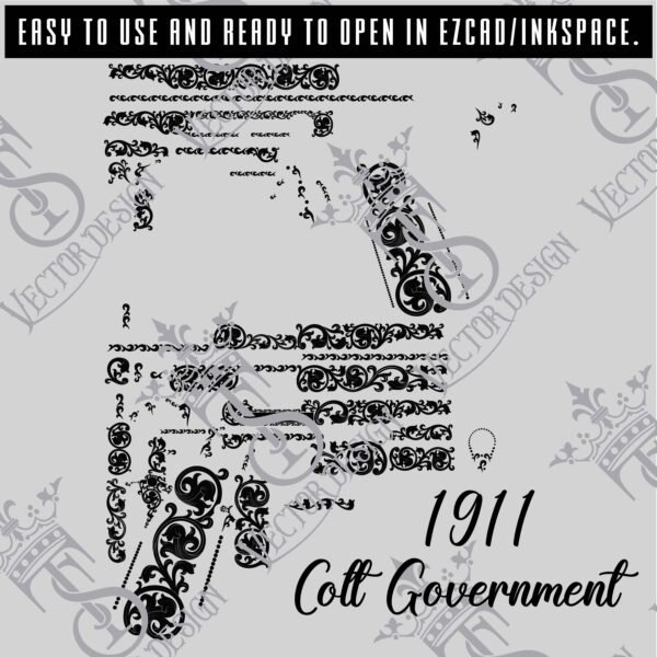 STVector Design Colt Government 1911 Scroll Vector design engraving files,pistol engrave,vector ,laser engraving svg dxf ai digital download - Image 2