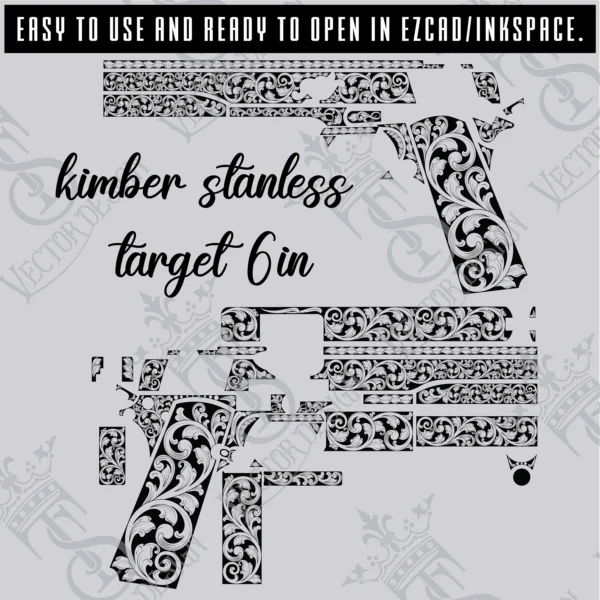STVector Design kimber stanless target 6in scroll Vector design  engraving files,pistol engrave,vector ,laser engraving svg dxf ai digital download