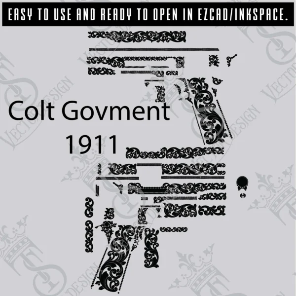 STVector Design Colt Government 1911 Scroll Vector design engraving files,pistol engrave,vector ,laser engraving svg dxf ai digital download - Image 2
