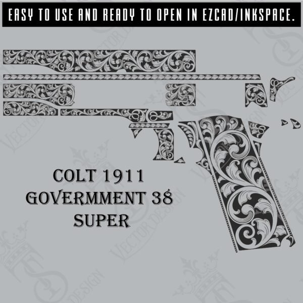 STVector Design Colt 1911 govermment 38 super Scroll Vector design engraving files,pistol engrave,vector ,laser engraving svg dxf ai digital download - Image 2