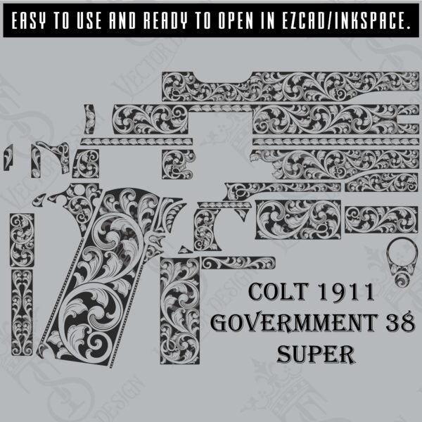 STVector Design Colt 1911 govermment 38 super Scroll Vector design engraving files,pistol engrave,vector ,laser engraving svg dxf ai digital download
