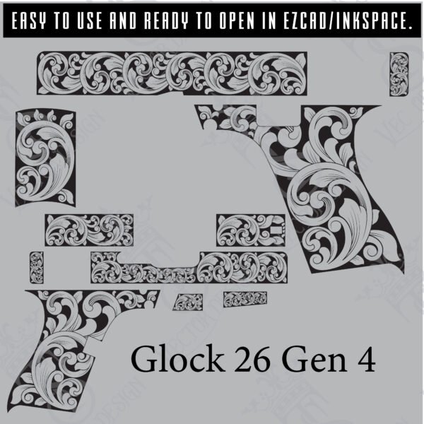STVector Design Glock 26 Gen 4 Vector design engraving files,pistol engrave,vector ,laser engraving svg dxf ai digital download