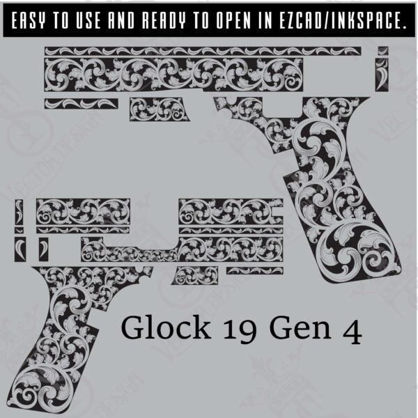 STVector Design Glock 19 Gen 4 Vector design engraving files,pistol engrave,vector ,laser engraving svg dxf ai digital download